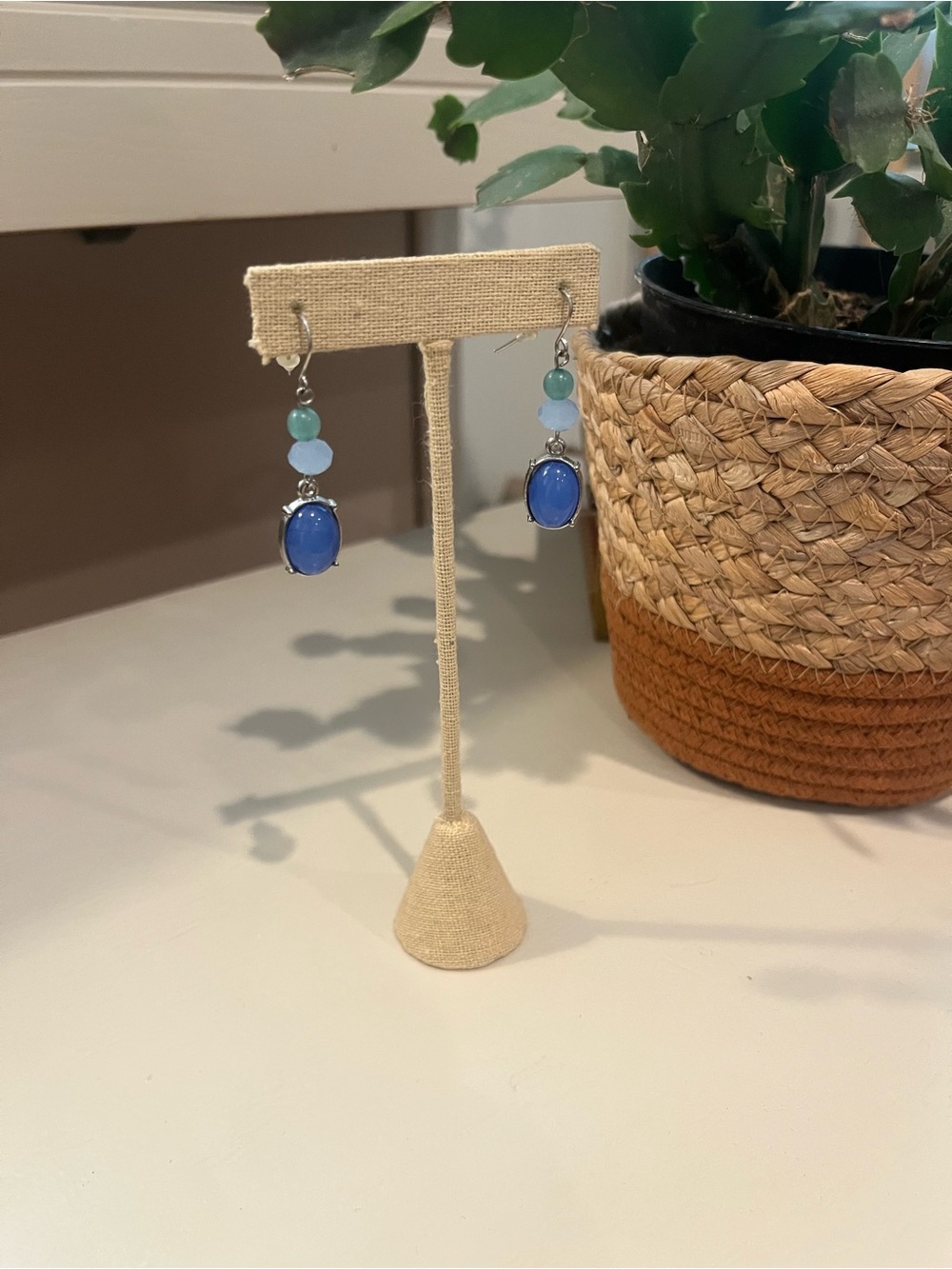 Pretty Blue Bead Drop Earrings